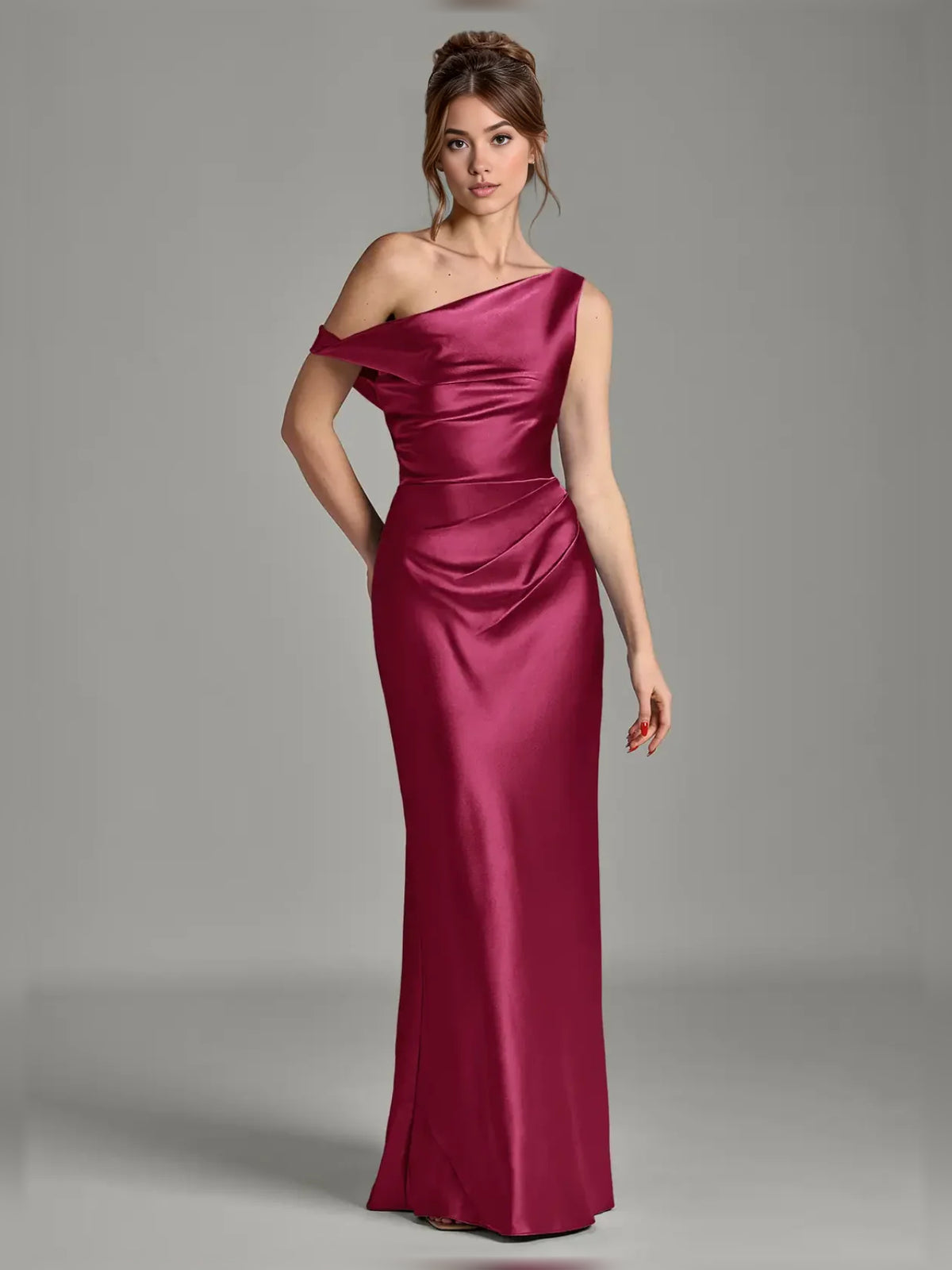 Off Shoulder Mermaid Floor-Length Satin Bridesmaid Dress for Wedding Reception
