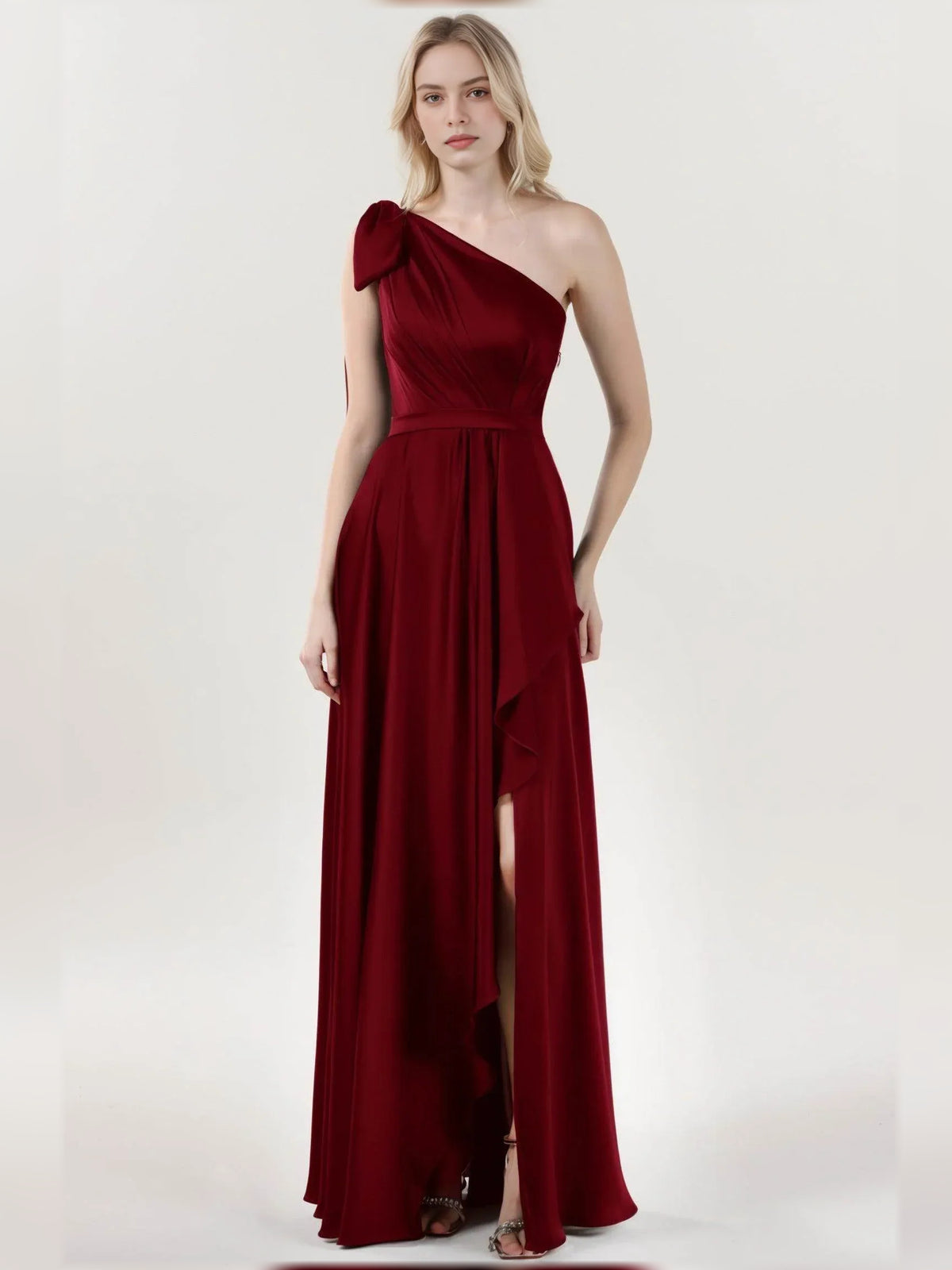 One-Shoulder Slit A-Line Floor-Length Polished Formal Dress