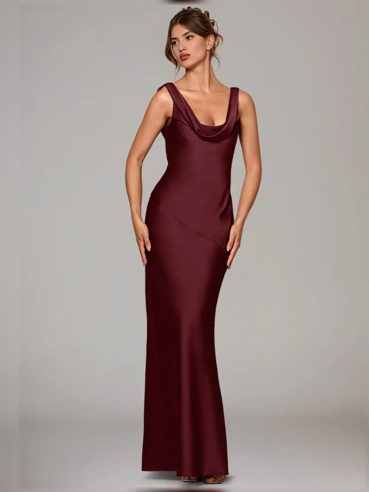 Cowl Neck A-Line Floor-Length Satin Bridesmaid Dress for Bridal Party