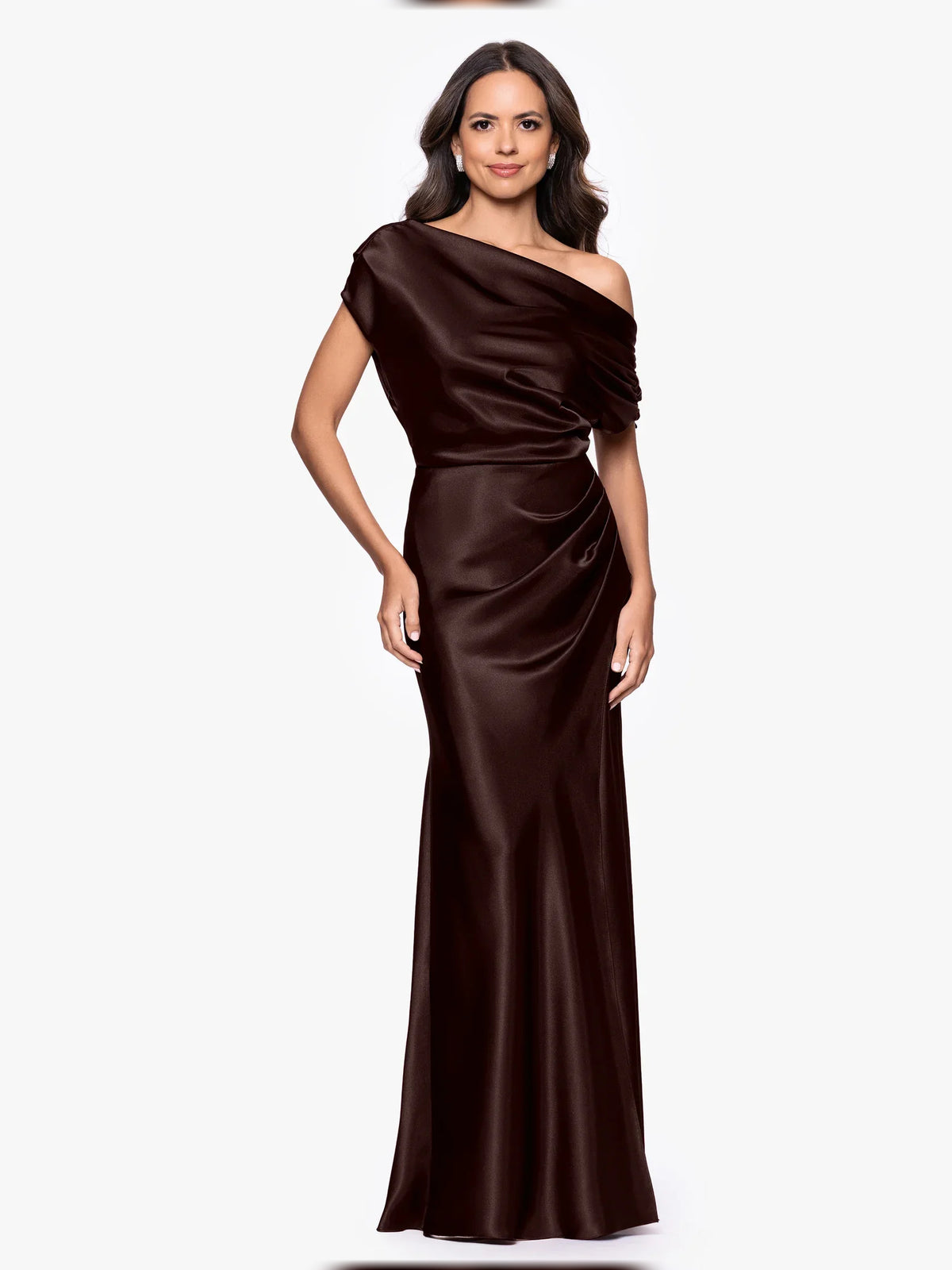 Draped One Shoulder Mermaid Floor-Length Satin Mother of the Bride Dress for Wedding Reception