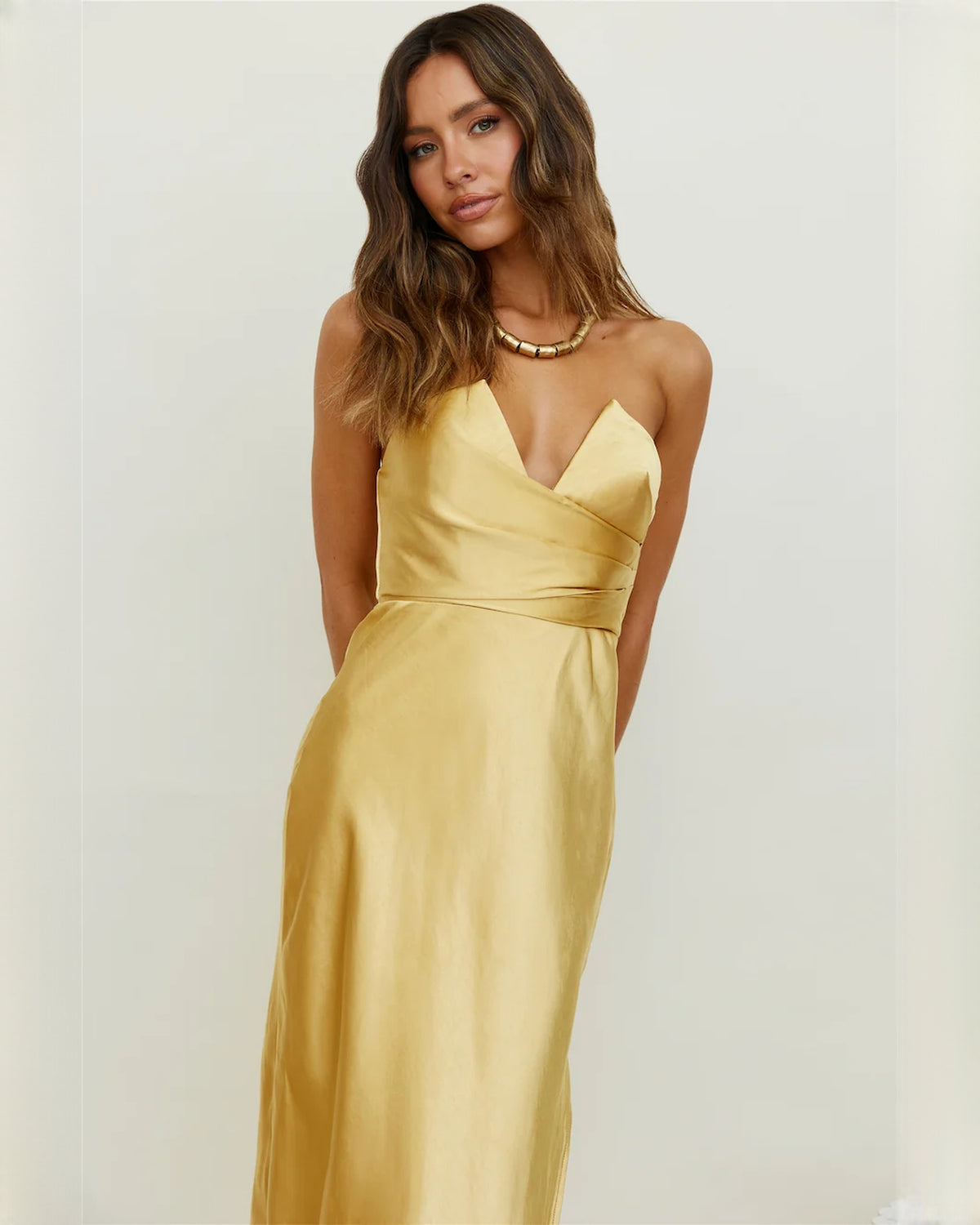 Polished Destination Special Occasion Sleeveless Satin A-Line Maxi Bridesmaid Dress