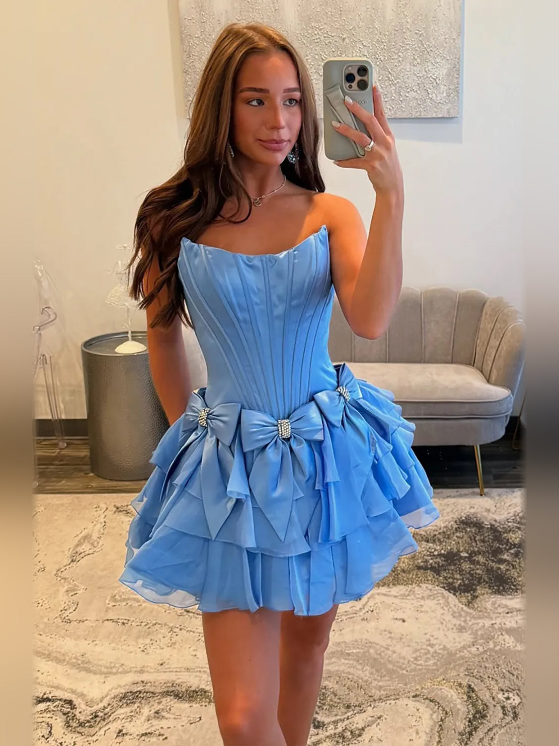 Pleated Bow Sweetheart A-Line Mini Satin Homecoming Dress for Autumn Reception