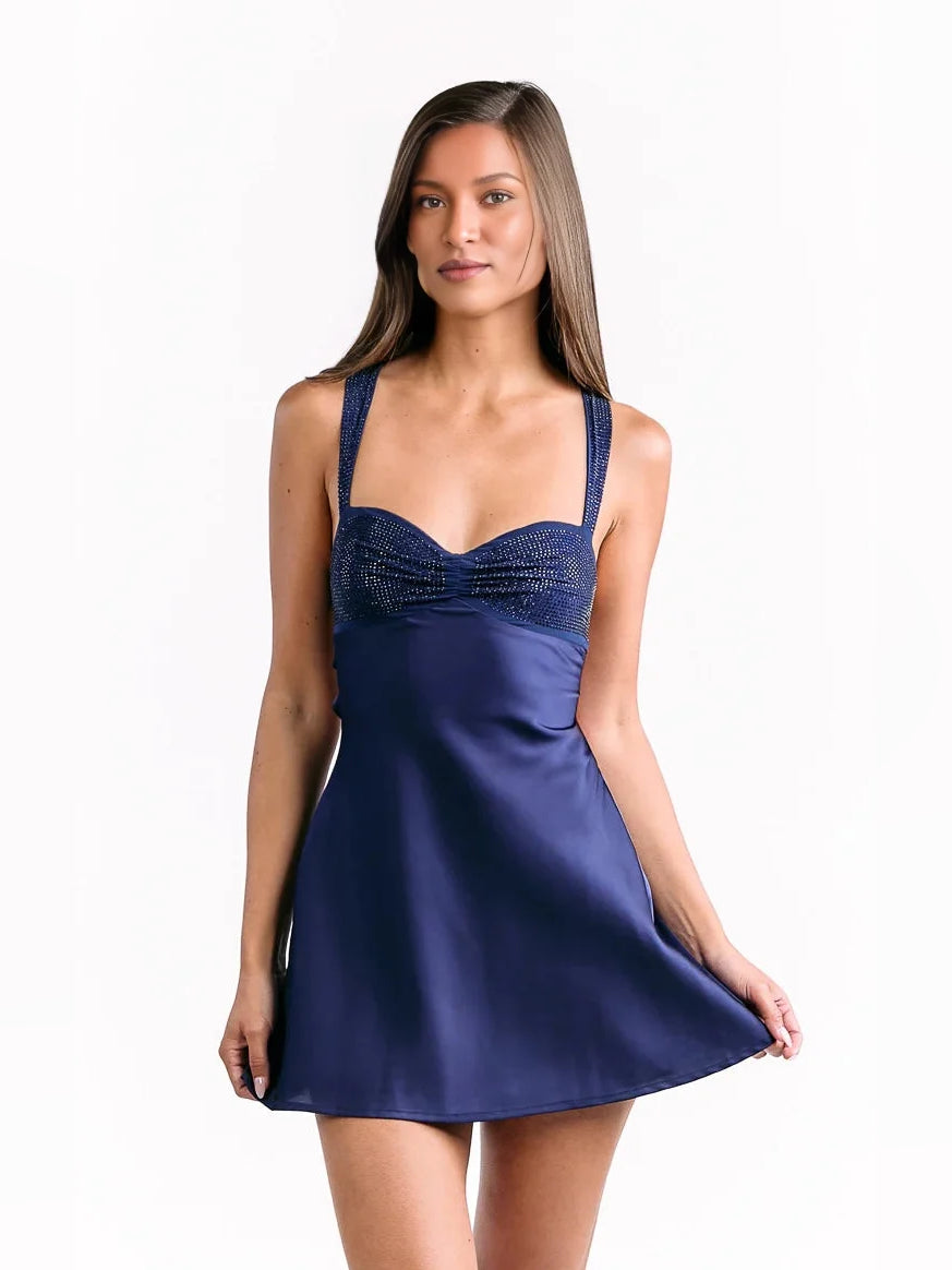 Rhinestone Sweetheart A-Line Mini Satin Homecoming Dress for Dance Party