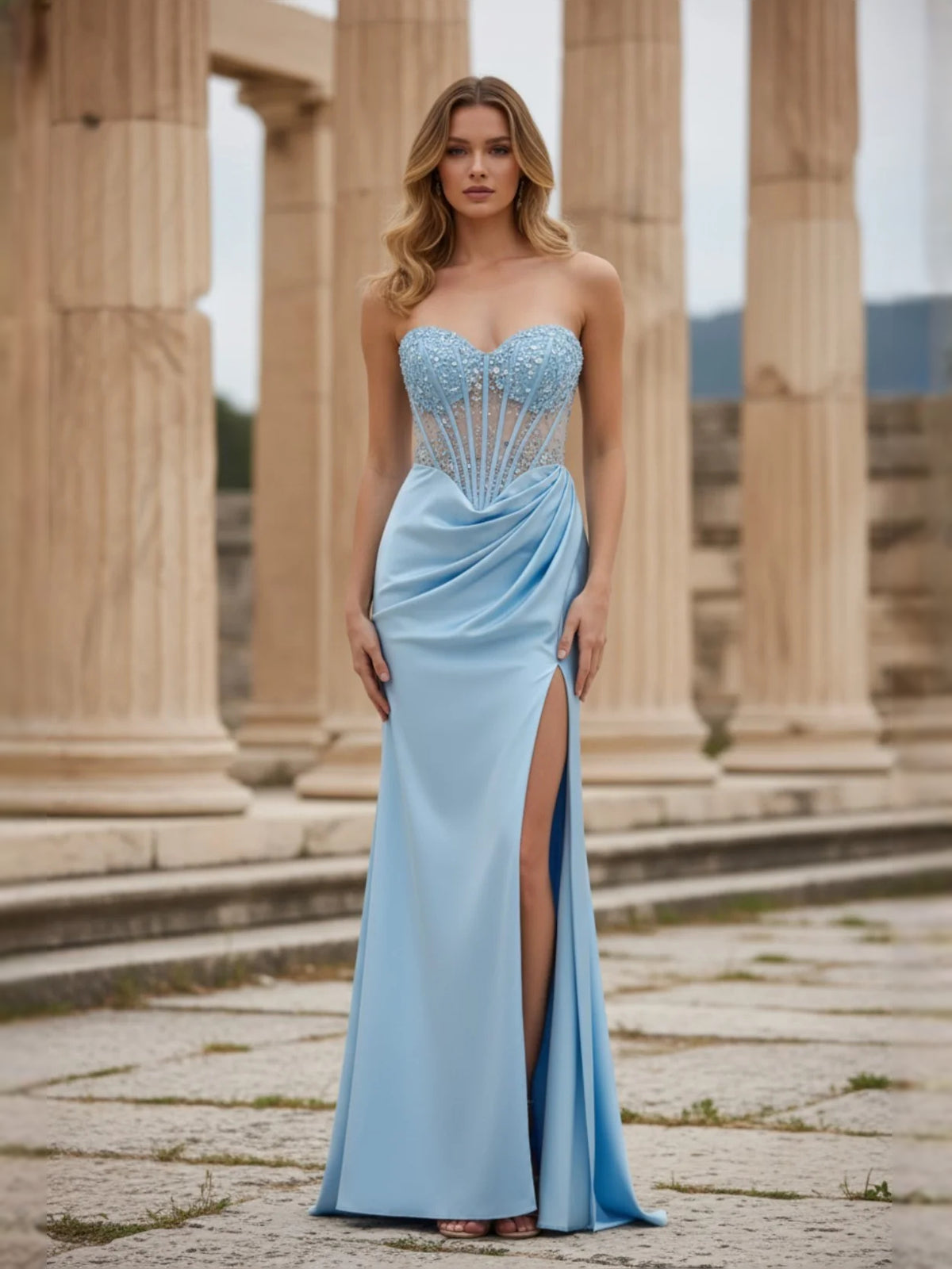 Slit Sweetheart Mermaid Floor-Length Satin Prom Dress for Gala