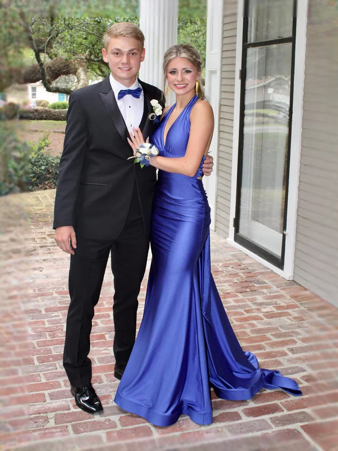 Ruched Draped Backless V Neck Mermaid Maxi Satin Prom Dress for Formal Dance