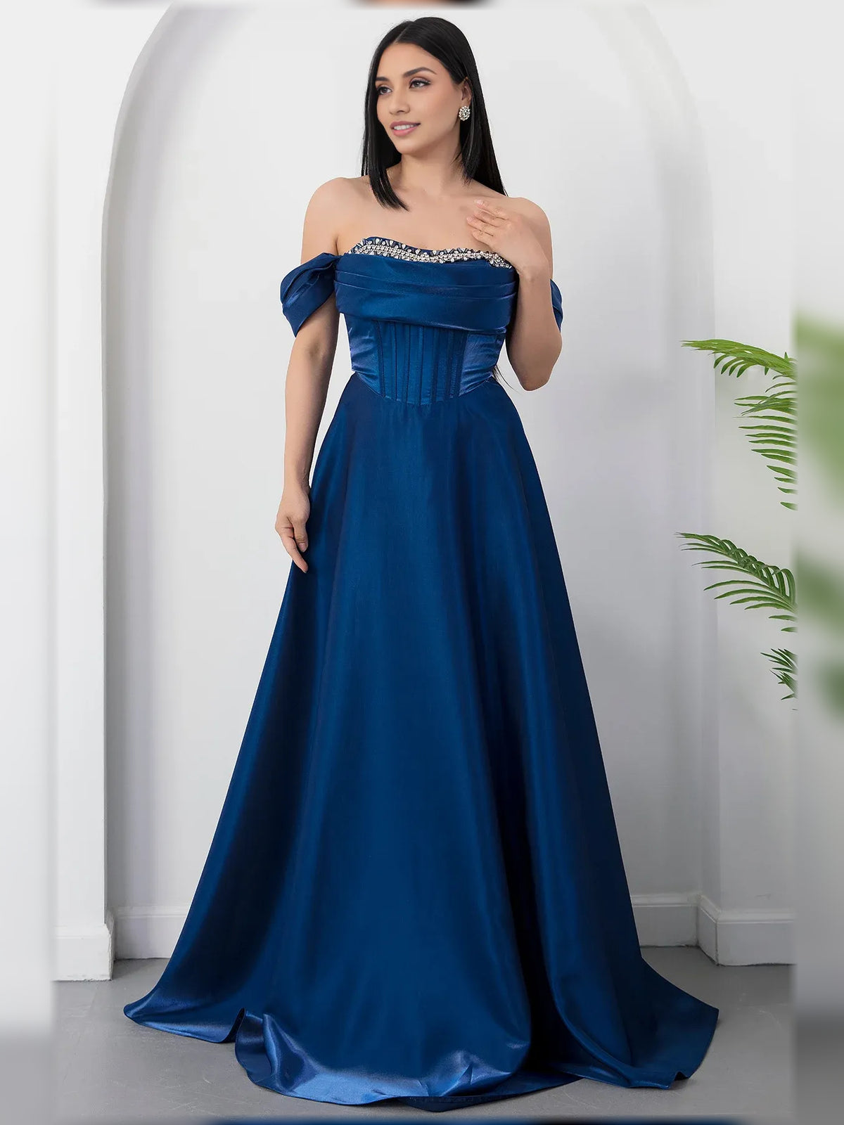Off-The-Shoulder Corset Beading Floor-Length Formal Dress