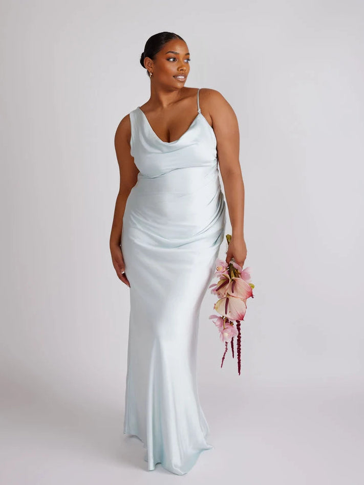 One Shoulder Sheath Maxi Satin Bridesmaid Dress for Bridal Party
