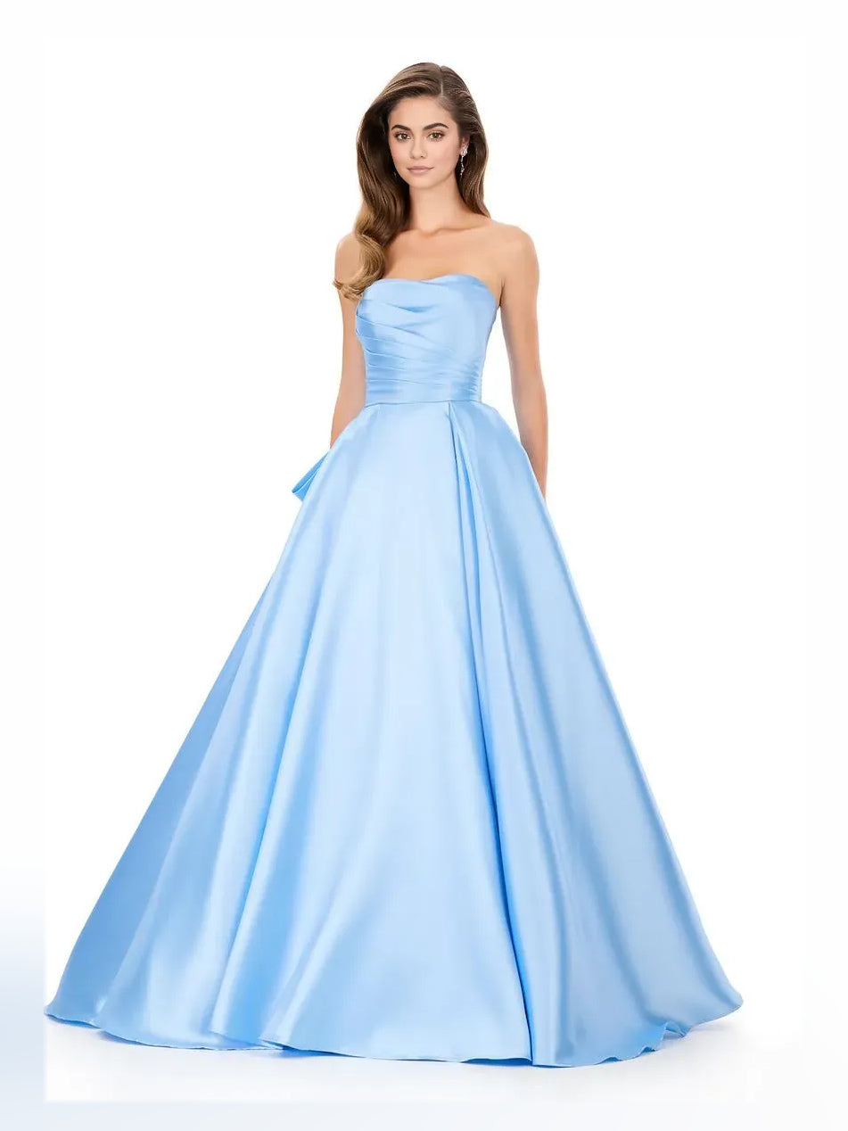Ruched Draped Sweetheart A-Line Maxi Satin Prom Dress for Ballroom Event
