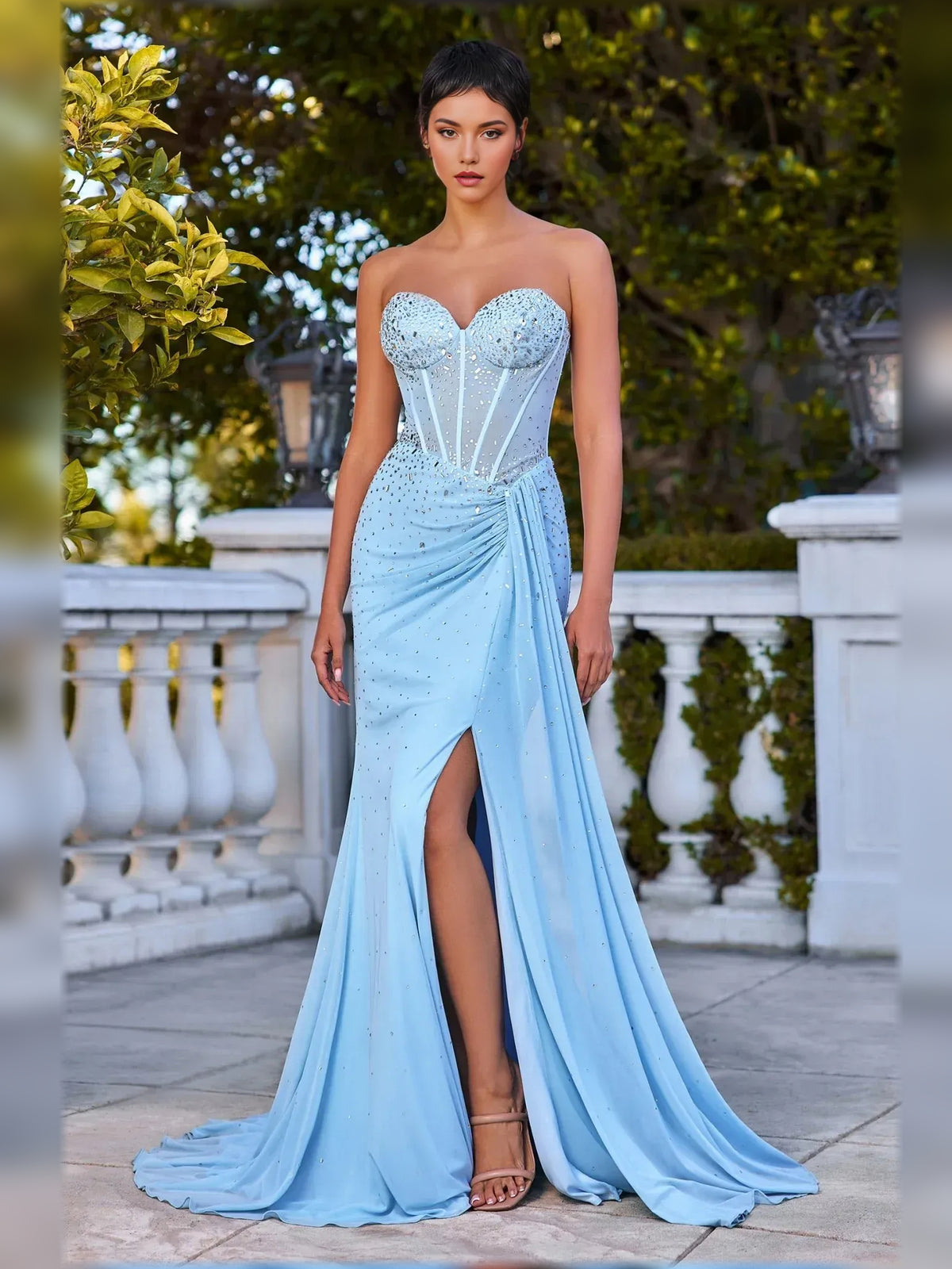 Strapless Rhinestone Ruched Mermaid Floor-Length Formal Dress