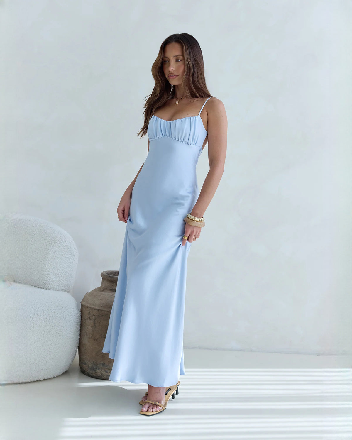 Modern Destination Wedding Reception Sleeveless Satin A-Line Maxi Bridesmaid Dress
