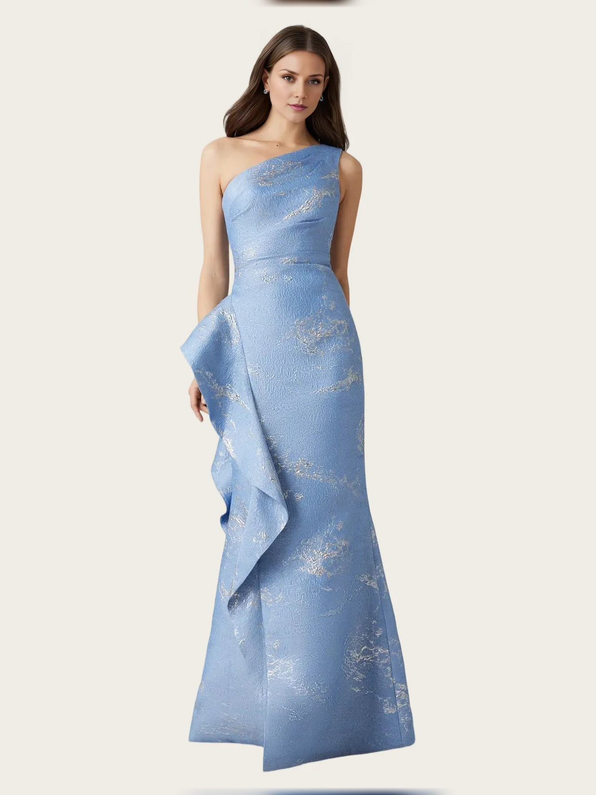 Ruffled Slit One Shoulder Mermaid Maxi Satin Mother of the Bride Dress for Wedding Dinner