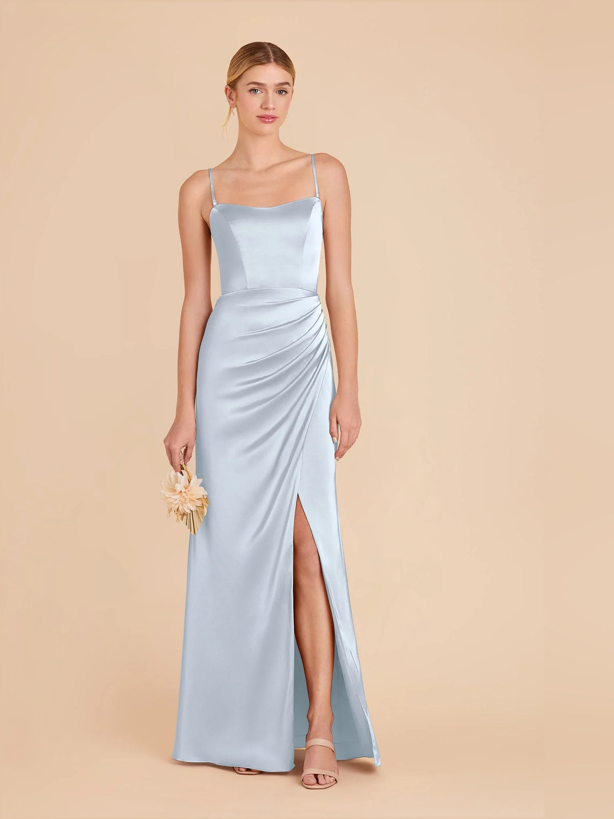Side-Slit Slit Strapless Bodycon Maxi Satin Bridesmaid Dress for Garden Wedding
