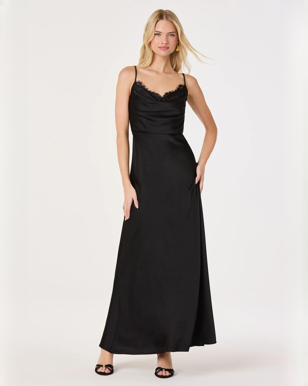 Graceful Special Occasion Cowl Neck Satin A-Line Maxi Bridesmaid Dress