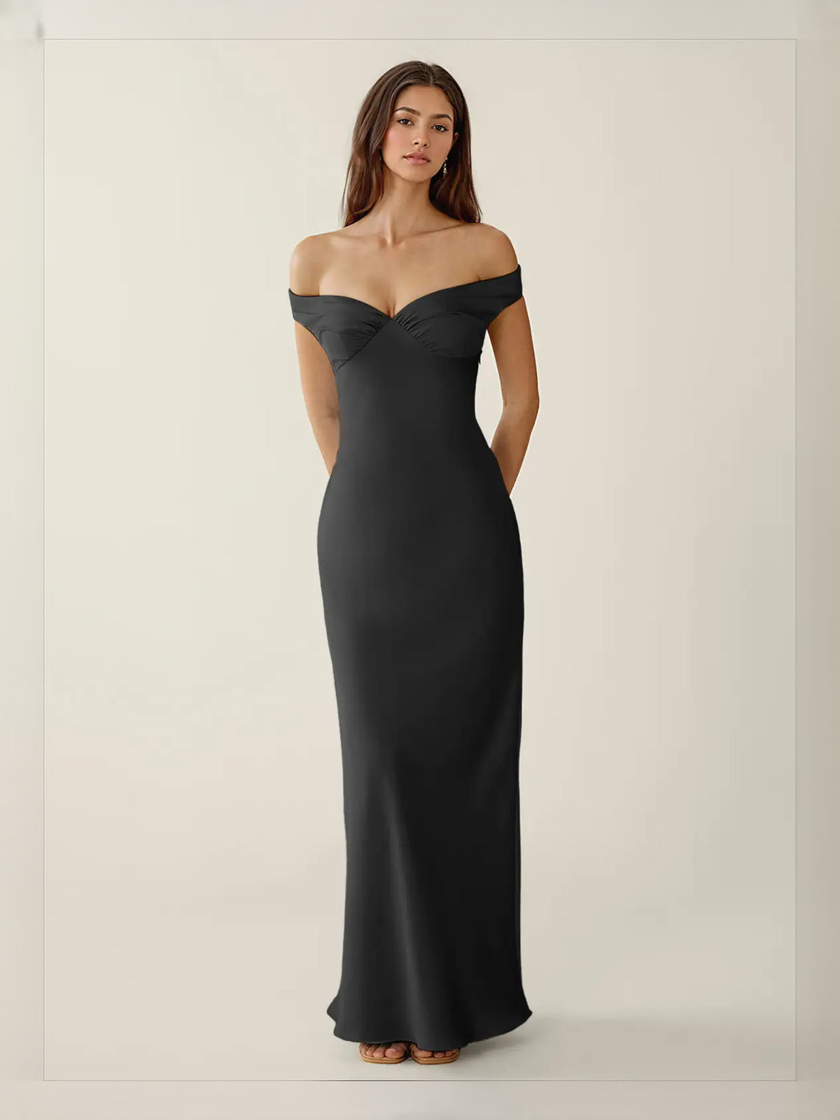Off Shoulder Column Maxi Satin Prom Dress for Celebration Dinner