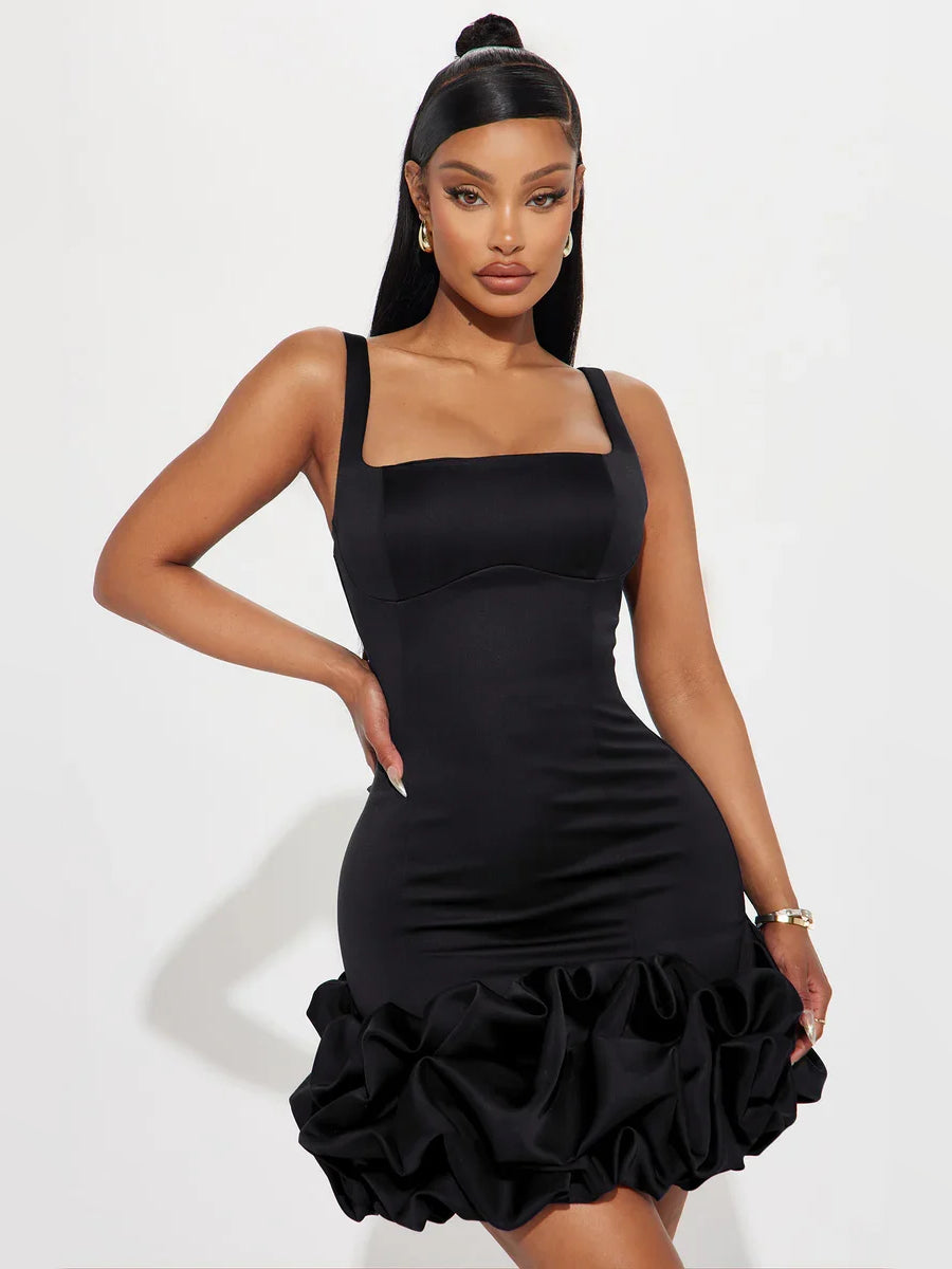 Draped Ruffled Square Neck Bodycon Mini Satin Homecoming Dress for Senior Celebration