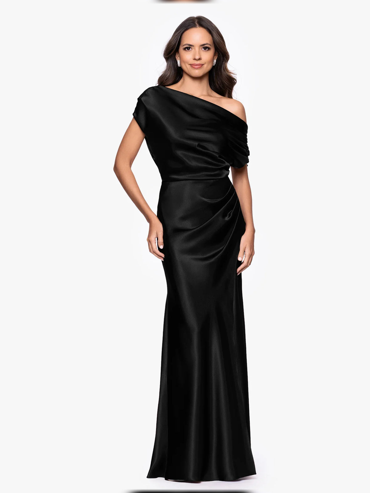 Draped One Shoulder Mermaid Floor-Length Satin Mother of the Bride Dress for Wedding Reception