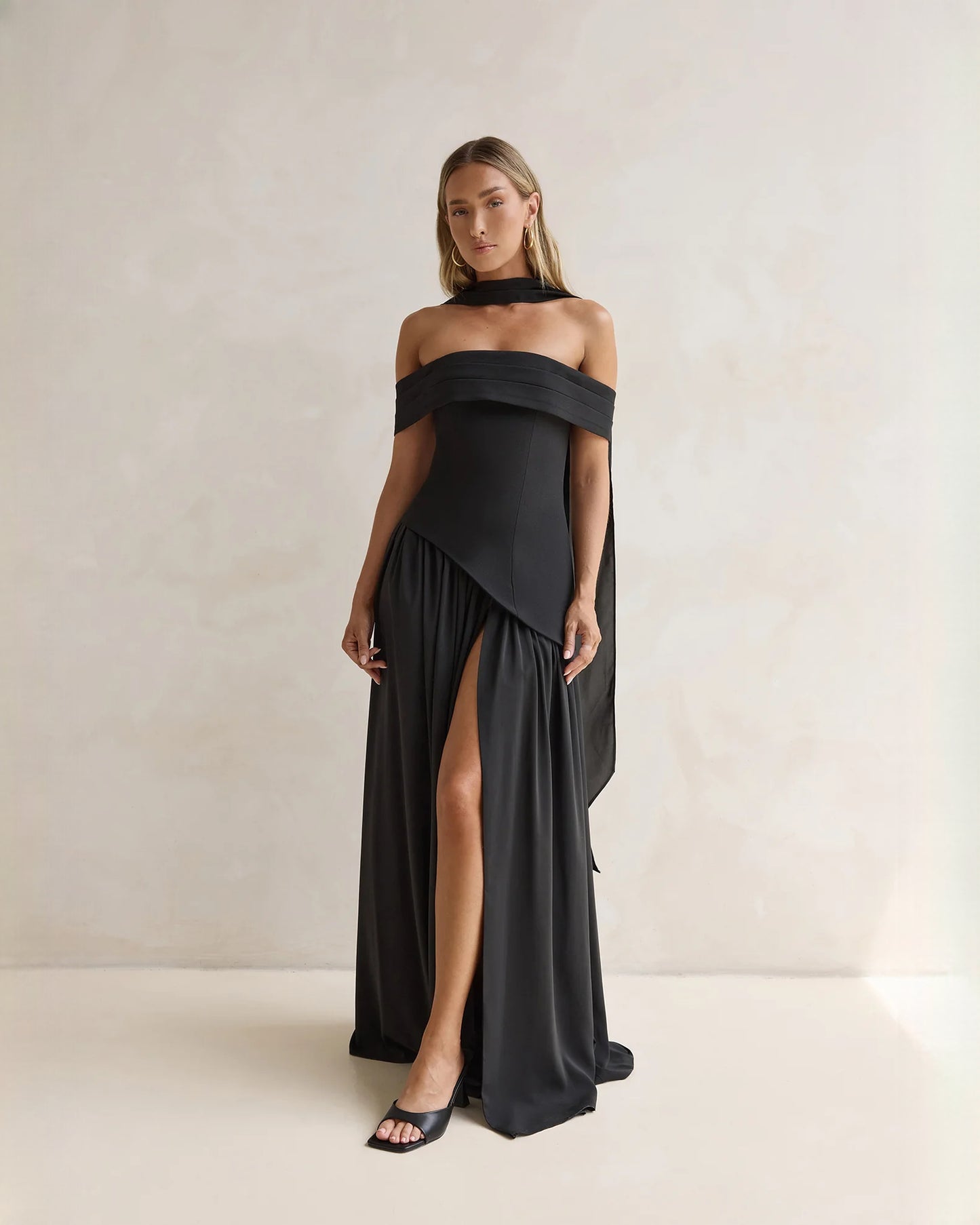 Off-Shoulder Satin A-Line Maxi Bridesmaid Dress for Garden Wedding