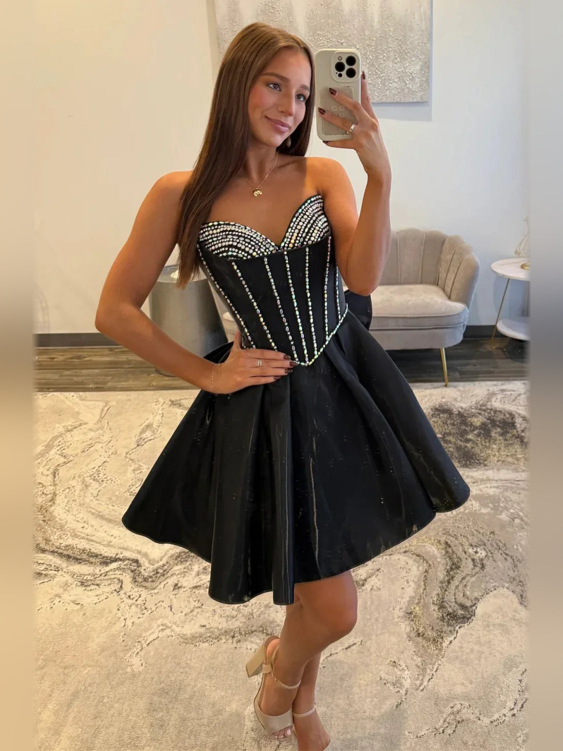 Corset Bow Sweetheart A-Line Short Satin Homecoming Dress for Wedding Weekend