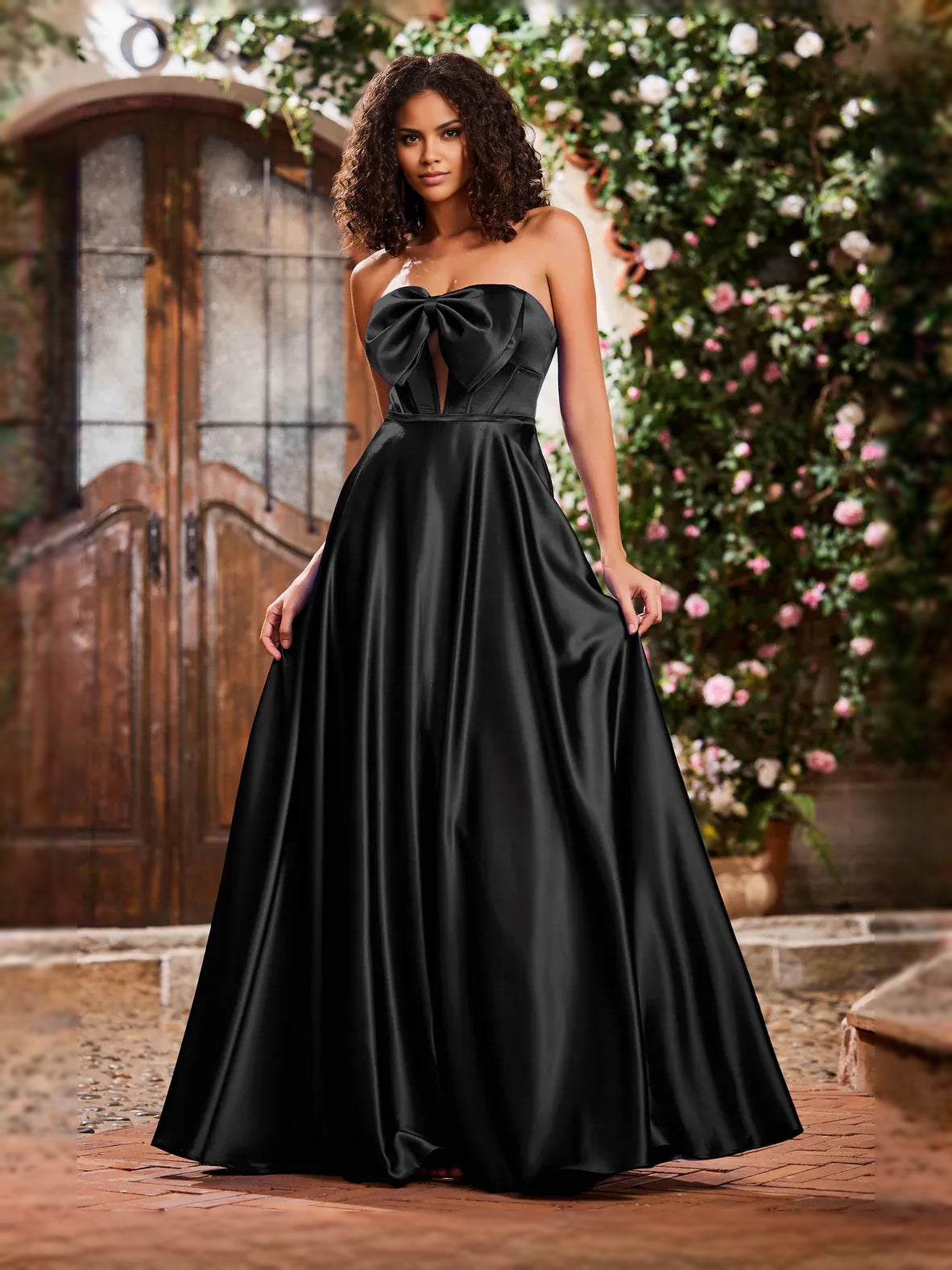 Corset Bow Sweetheart A-Line Maxi Satin Prom Dress for Gala