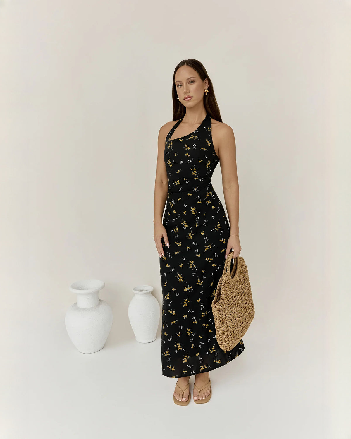 Halter Neck Satin A-Line Maxi Bridesmaid Dress for Courthouse Wedding