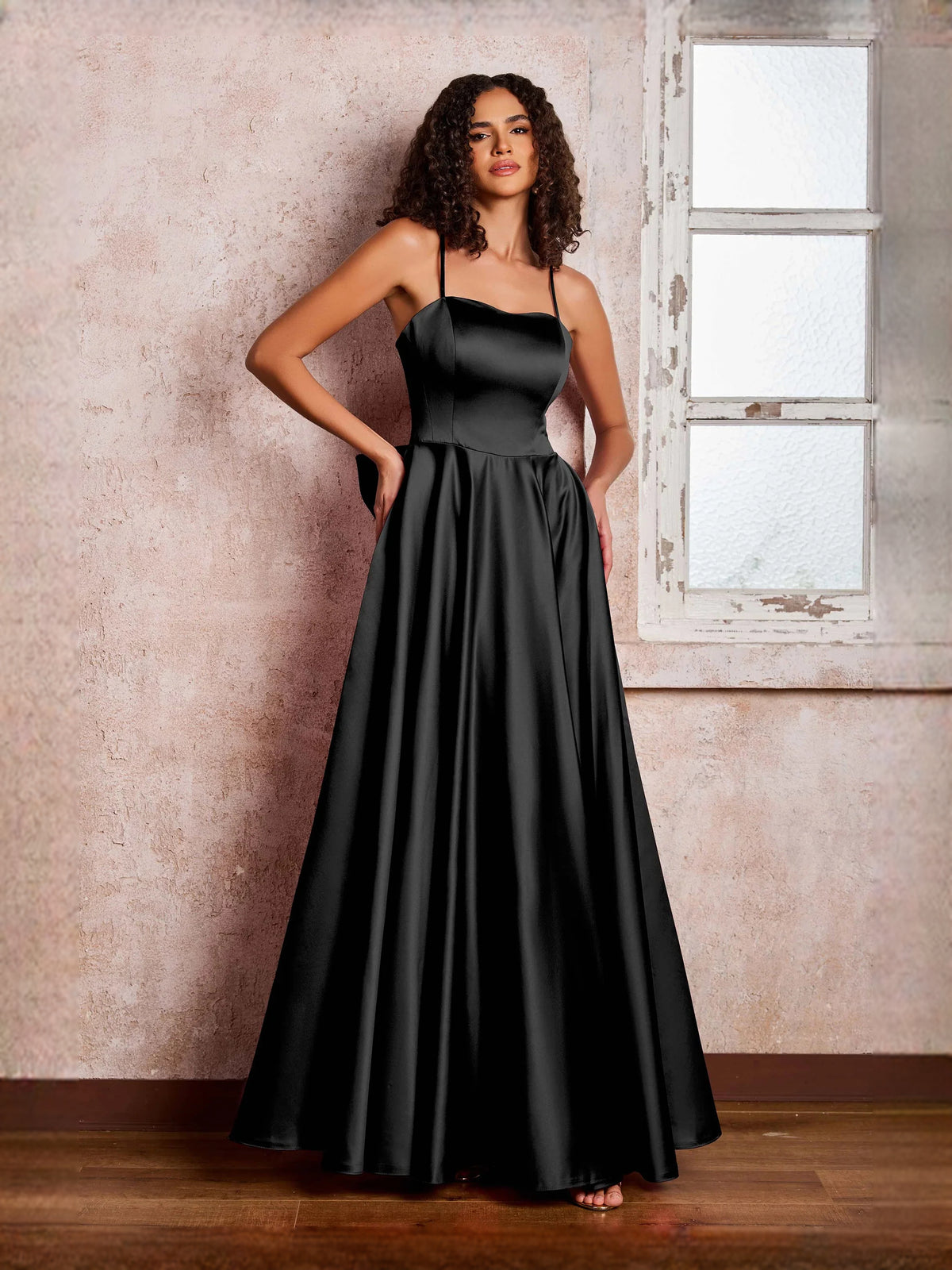 Bow Sweetheart A-Line Floor-Length Satin Prom Dress for Hotel Gala
