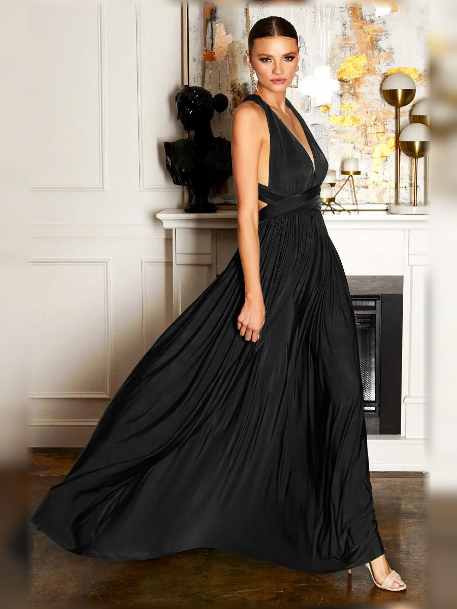 Halter Neck Ruching Pleats Floor-Length Formal Dress