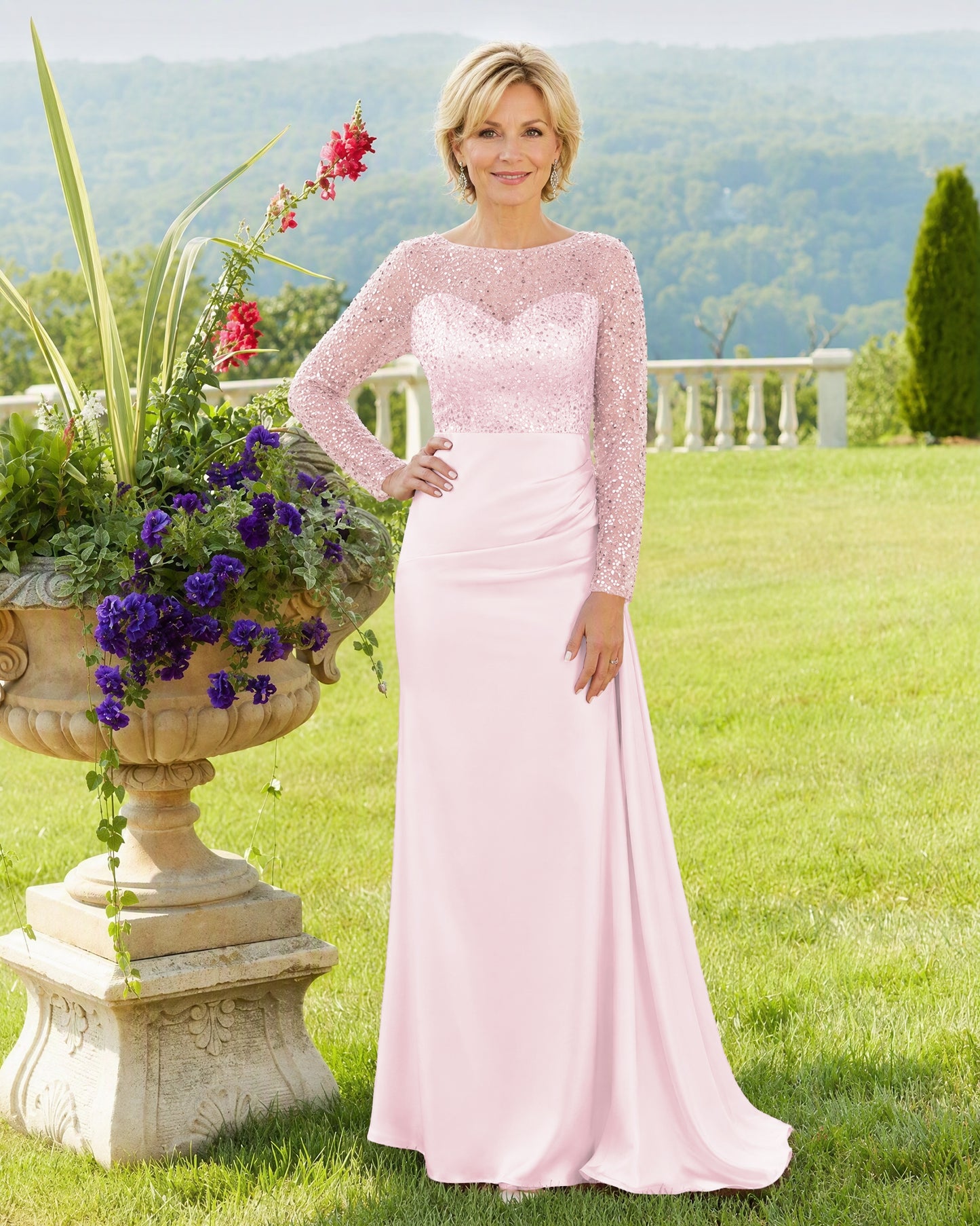 Illusion Lace Long Sleeve Mermaid Mother of the Bride Dress