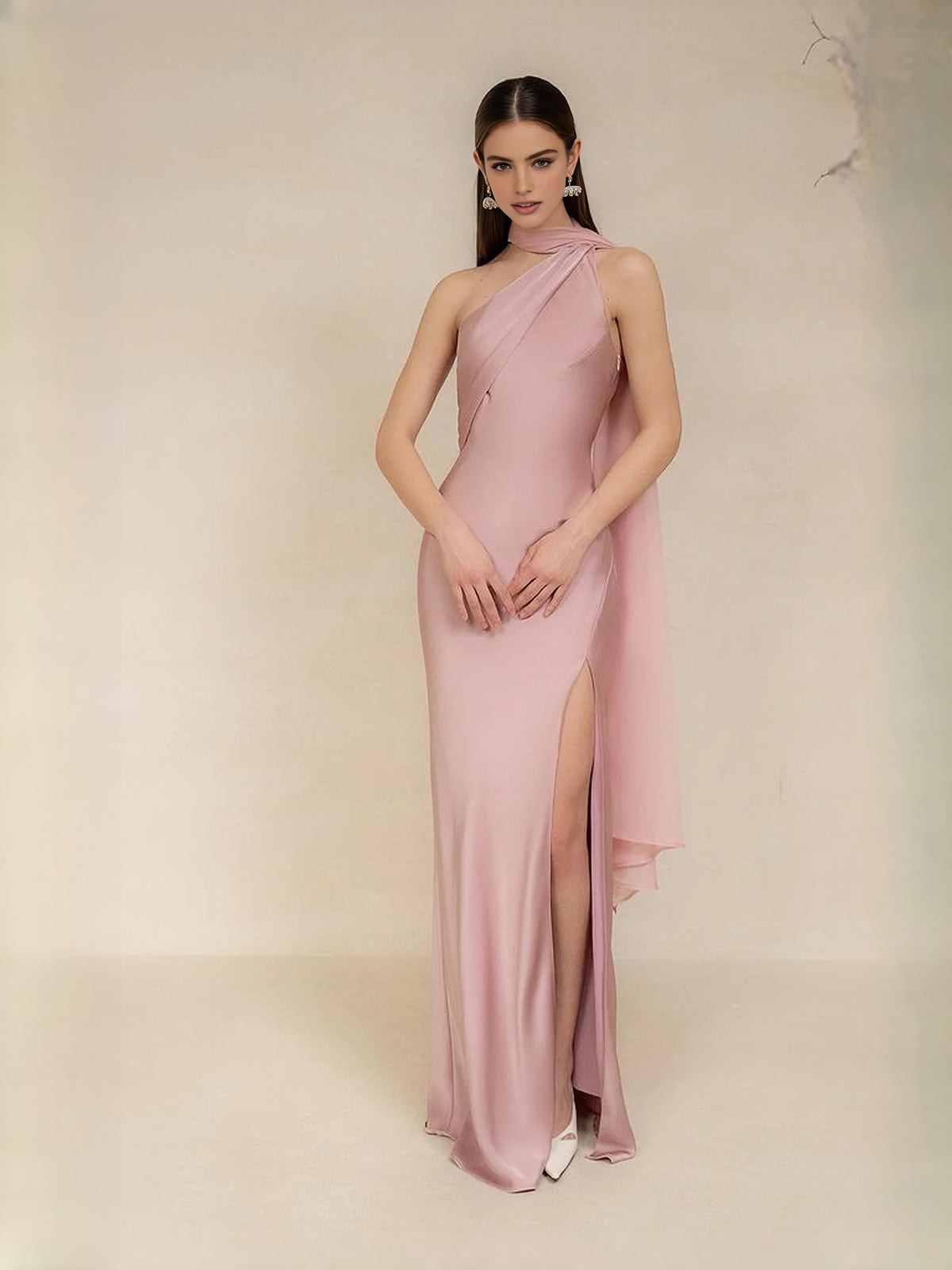 Draped Side-Slit Slit Halter Neck Sheath Maxi Satin Prom Dress for Charity Ball
