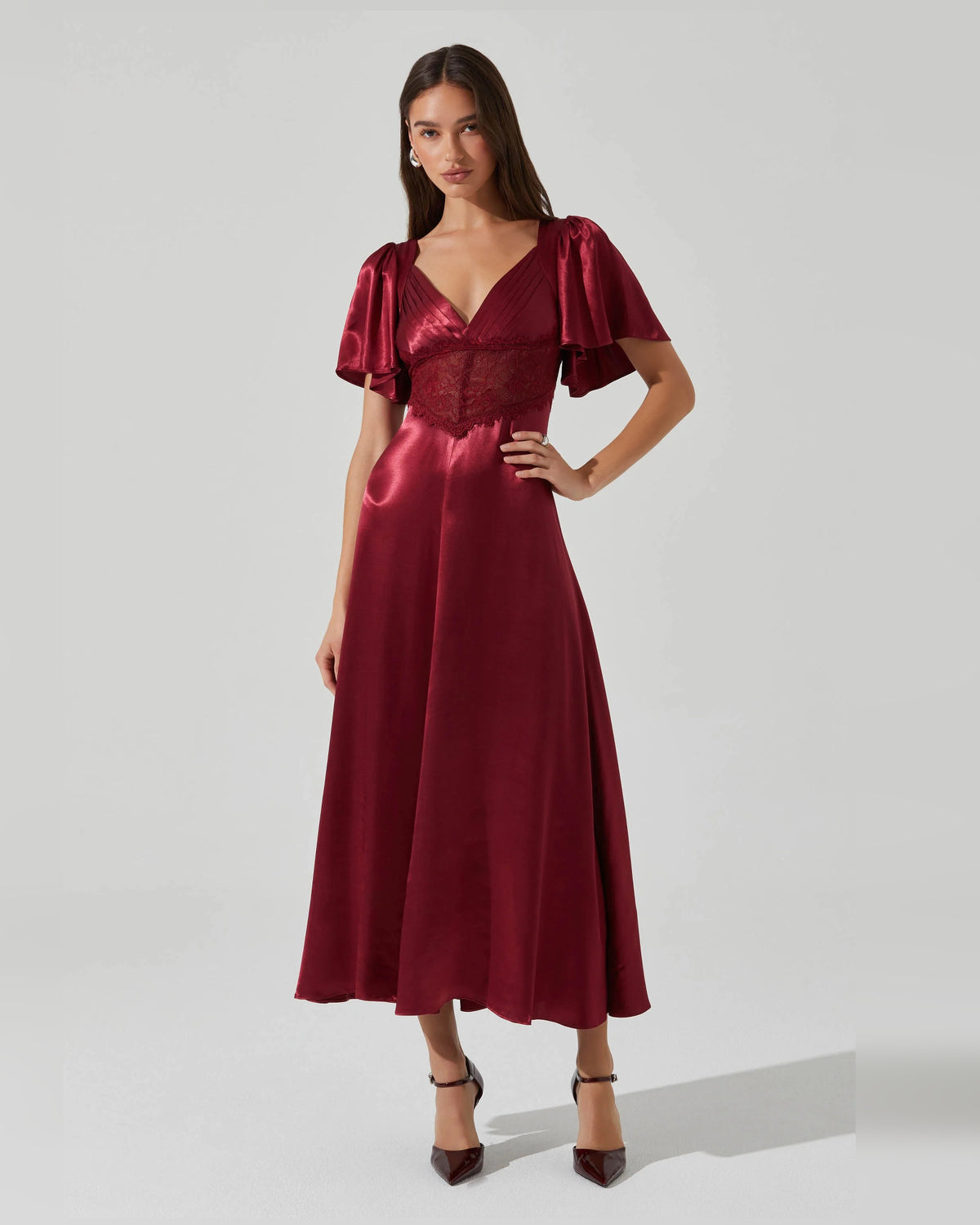 V-Neck A-Line Midi Formal Dress for Dance Party