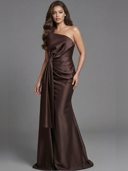 One-Shoulder Slit Mermaid Floor-Length Elegant Formal Dress