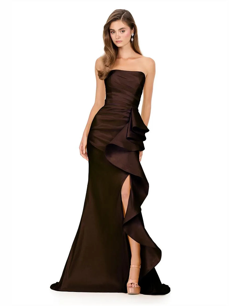 Strapless Ruching Ruffles Floor-Length Formal Dress