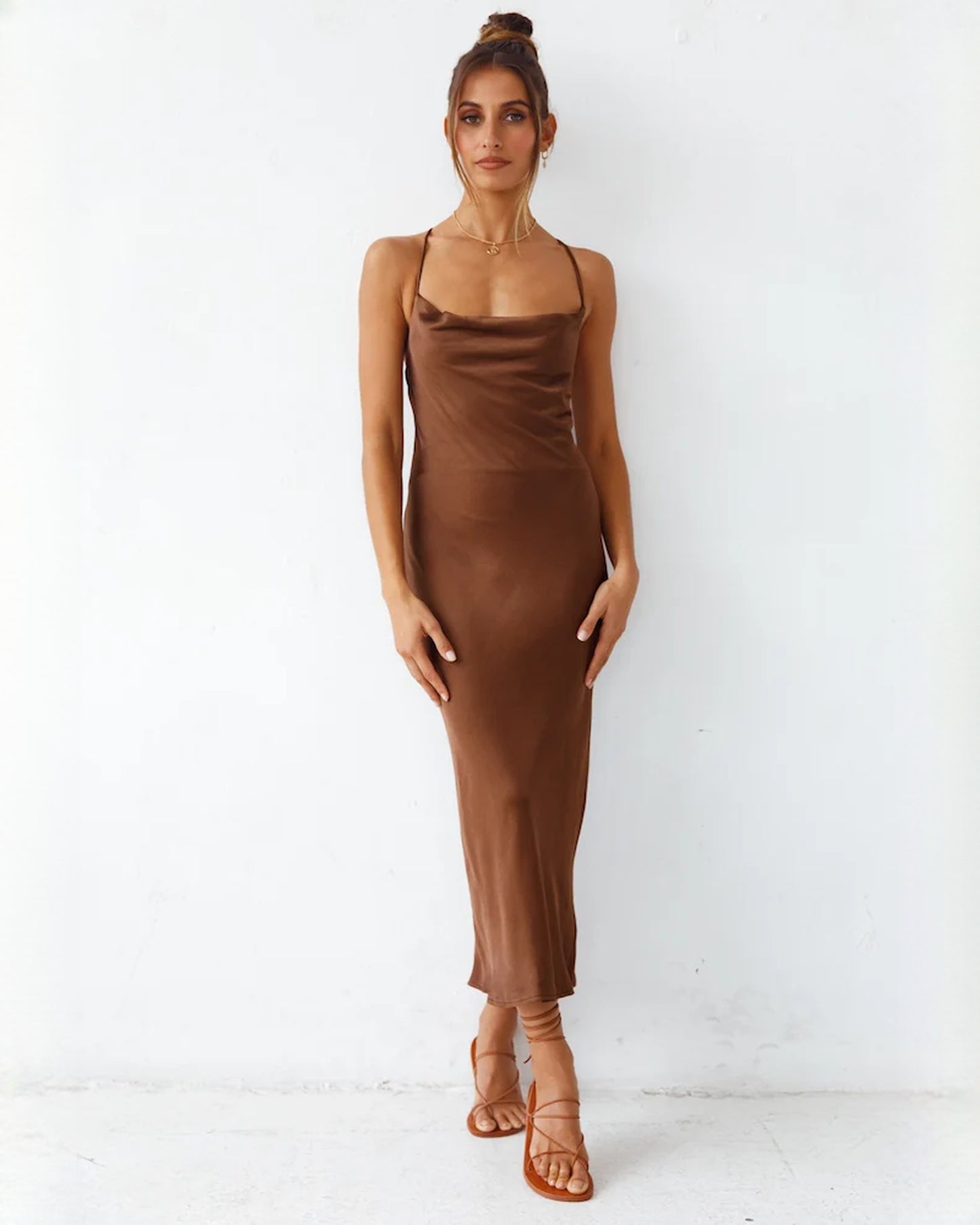 Elegant Destination Formal Reception Sleeveless Satin A-Line Maxi Bridesmaid Dress