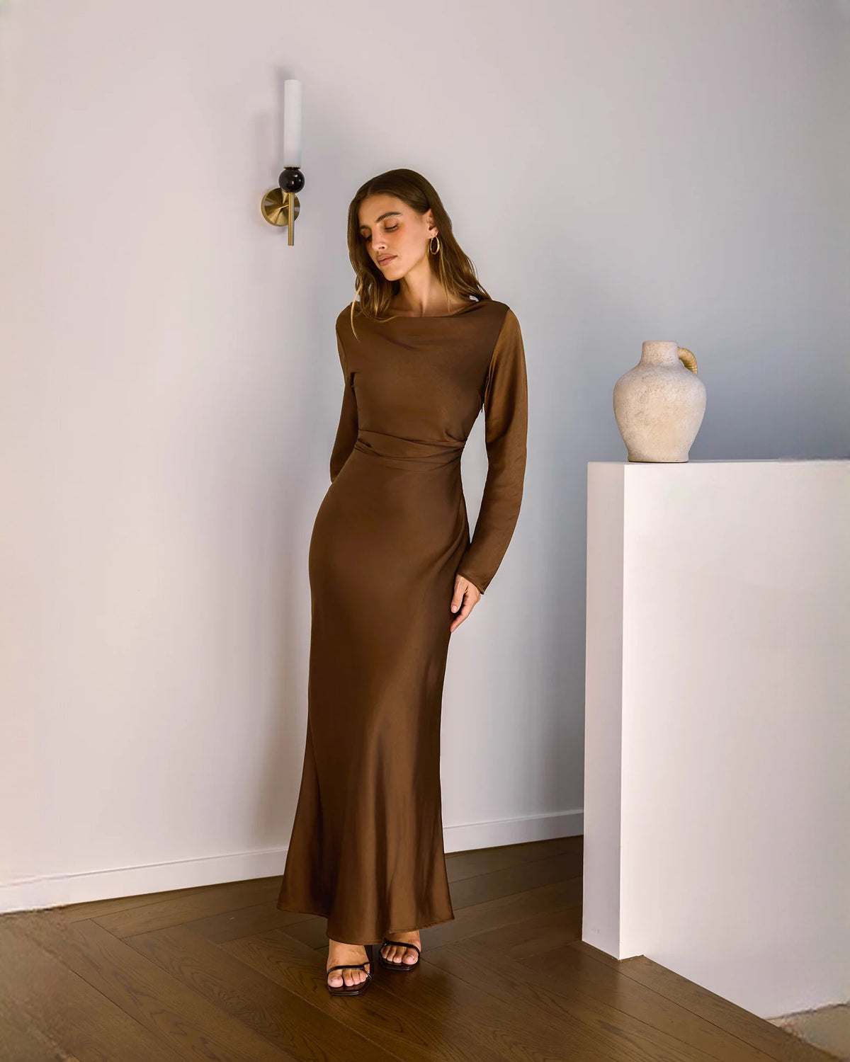 Long Sleeve Sleeveless Satin A-Line Maxi Bridesmaid Dress for Destination Wedding