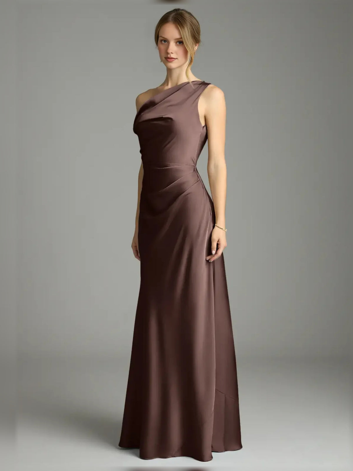 Pleated Off Shoulder Mermaid Floor-Length Stretch Satin Bridesmaid Dress for Wedding Reception