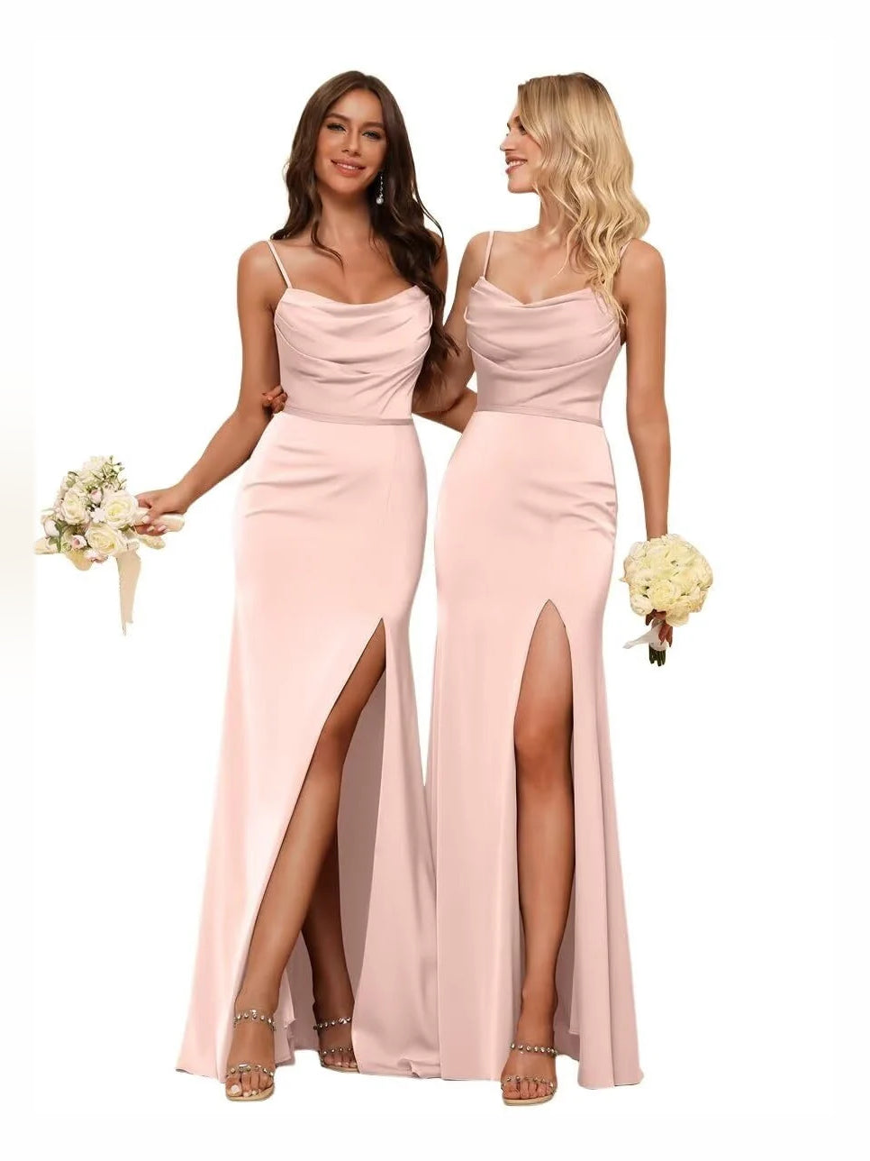 Cowl Neck Sheath Floor-Length Satin Bridesmaid Dress for Formal Wedding