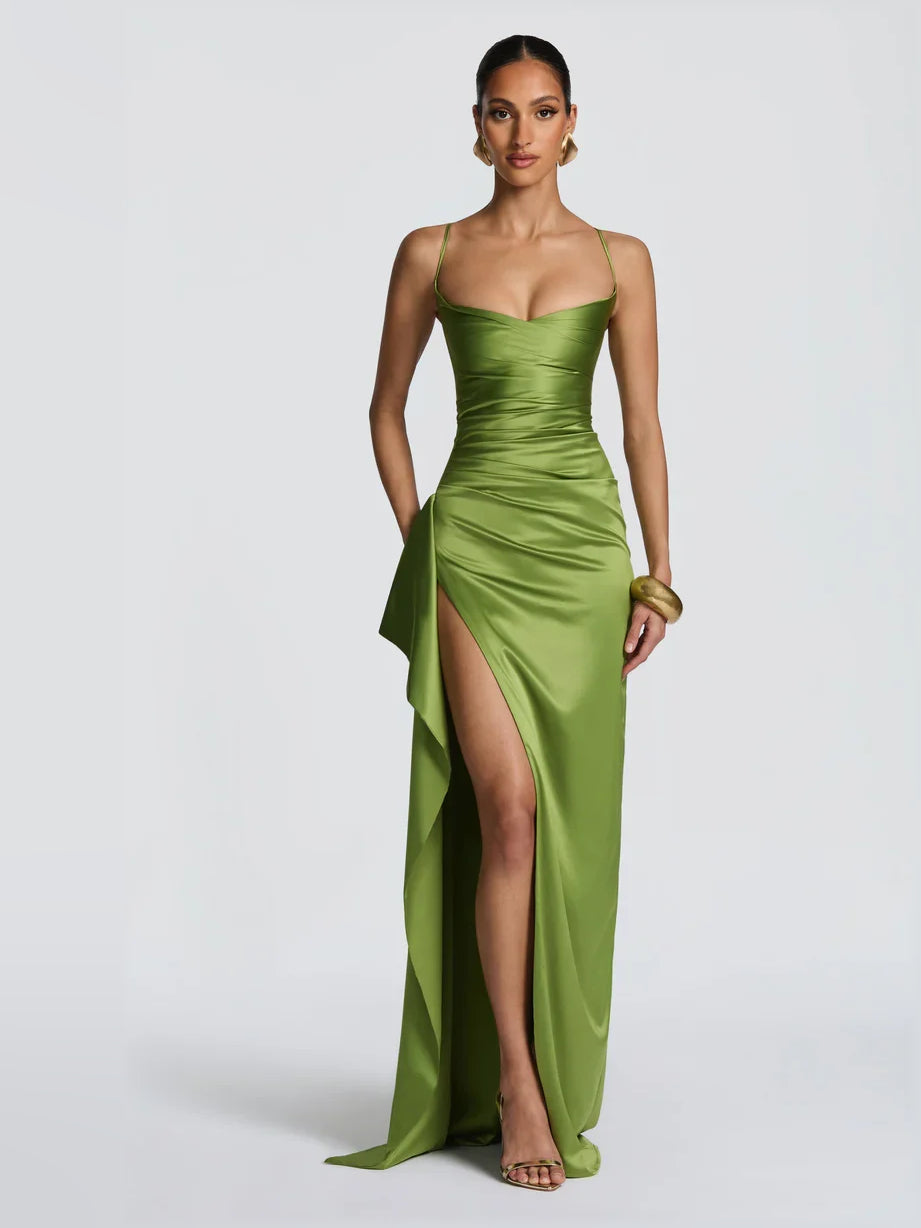 Cowl Neck Ruching Ruffles Floor-Length Stunning Formal Dress