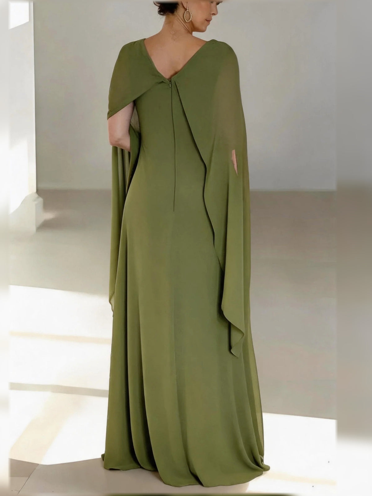 Draped V Neck A-Line Floor-Length Chiffon Mother of the Bride Dress for Wedding Ceremony