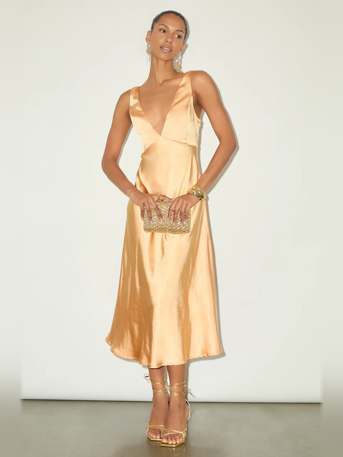 Draped Layered V Neck A-Line Midi Satin Homecoming Dress for Evening Wedding