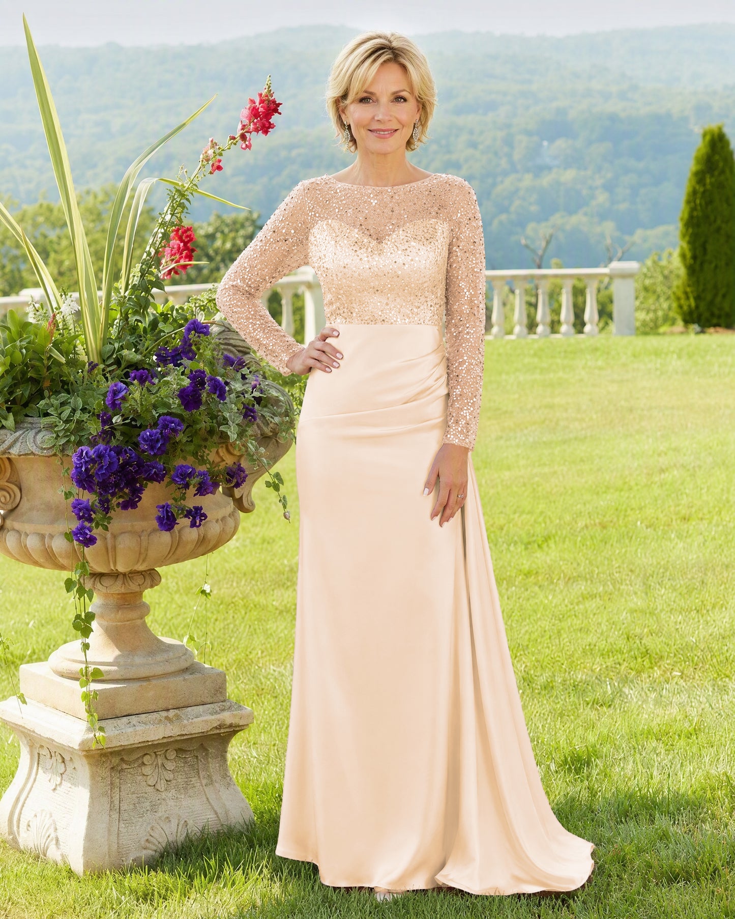 Illusion Lace Long Sleeve Mermaid Mother of the Bride Dress