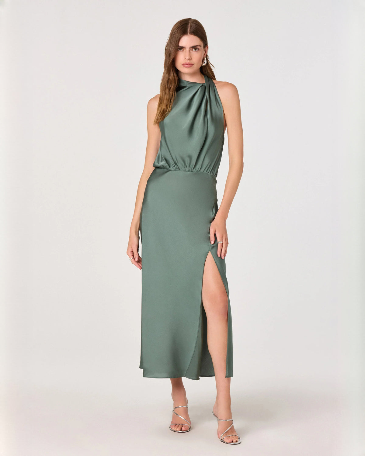 Romantic Formal Evening Sleeveless Satin A-Line Midi Bridesmaid Dress