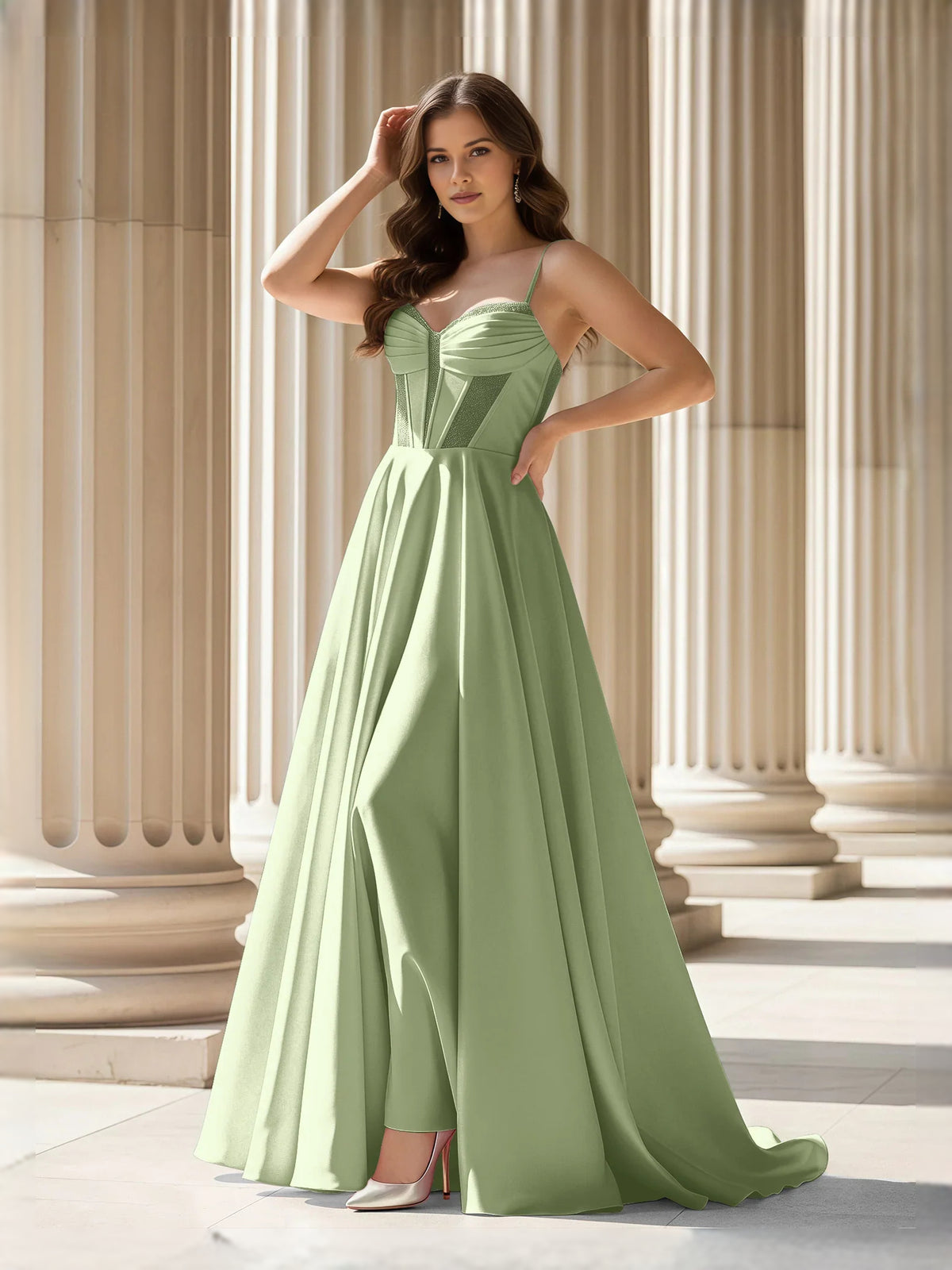 Corset Sweetheart A-Line Floor-Length Satin Prom Dress for Hotel Gala