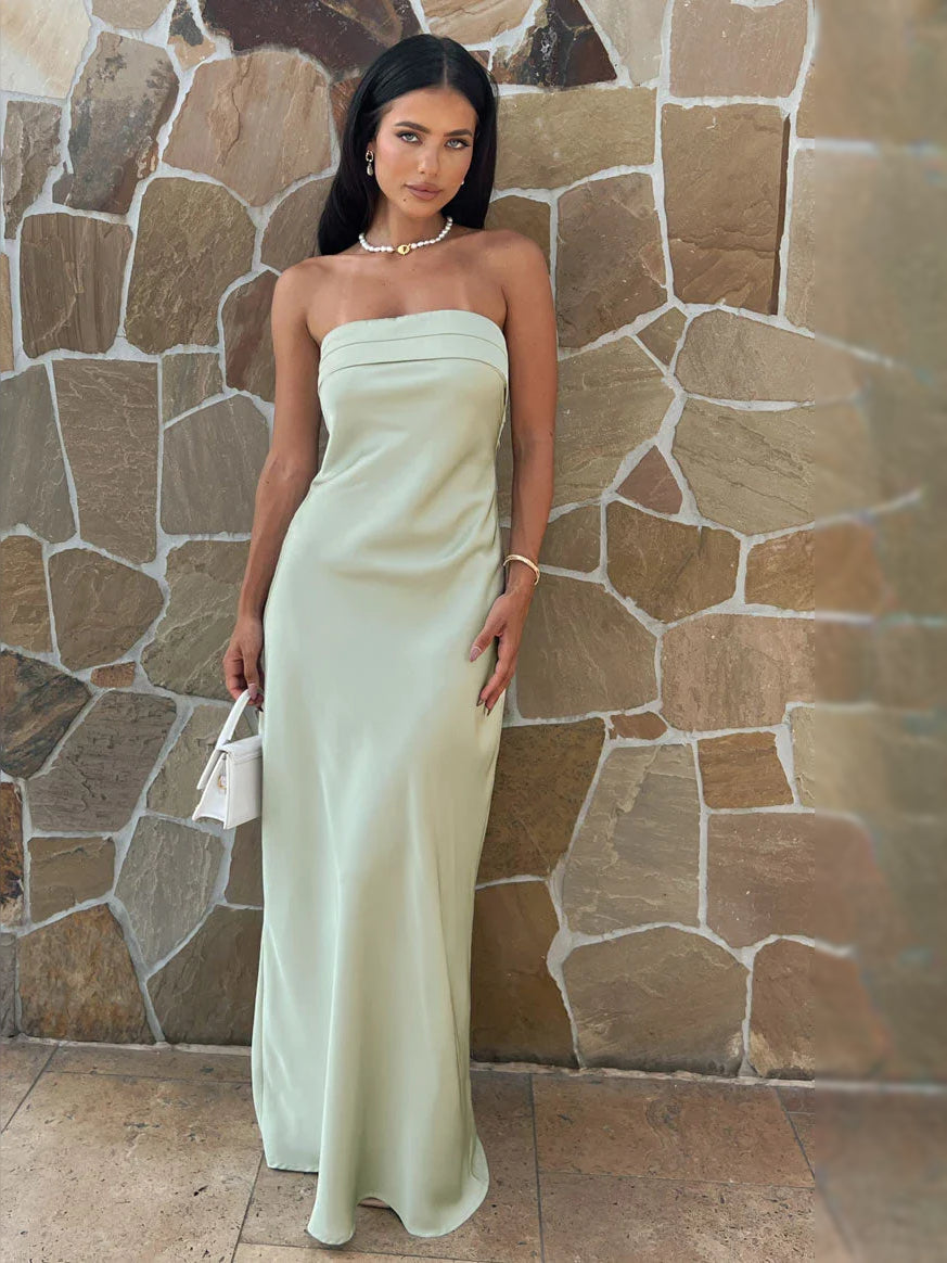 Strapless Mermaid Maxi Satin Bridesmaid Dress for Bridal Party
