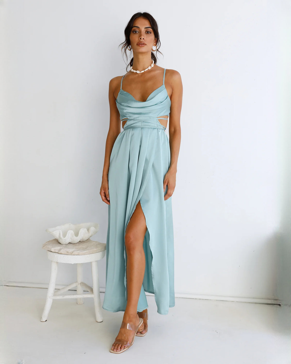 Refined Destination Bridal Celebration Sleeveless Satin A-Line Maxi Bridesmaid Dress