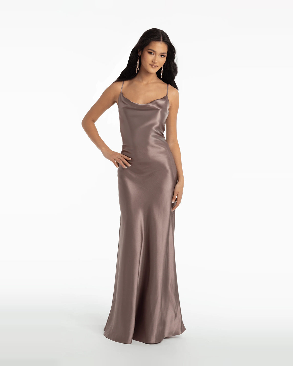 Draped Cowl Neck Column Maxi Prom Dress for Formal Dance