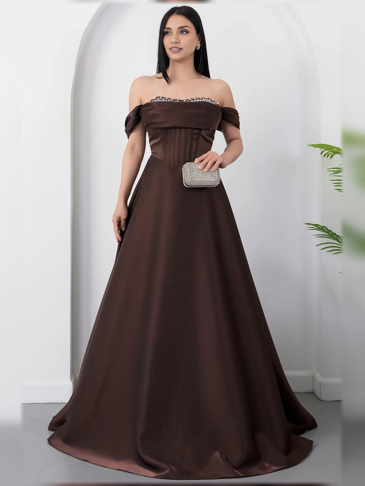 Off-The-Shoulder Corset Beading Floor-Length Formal Dress