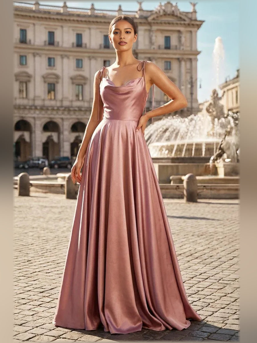 Cowl Neck Open Back A-Line Floor-Length Formal Dress