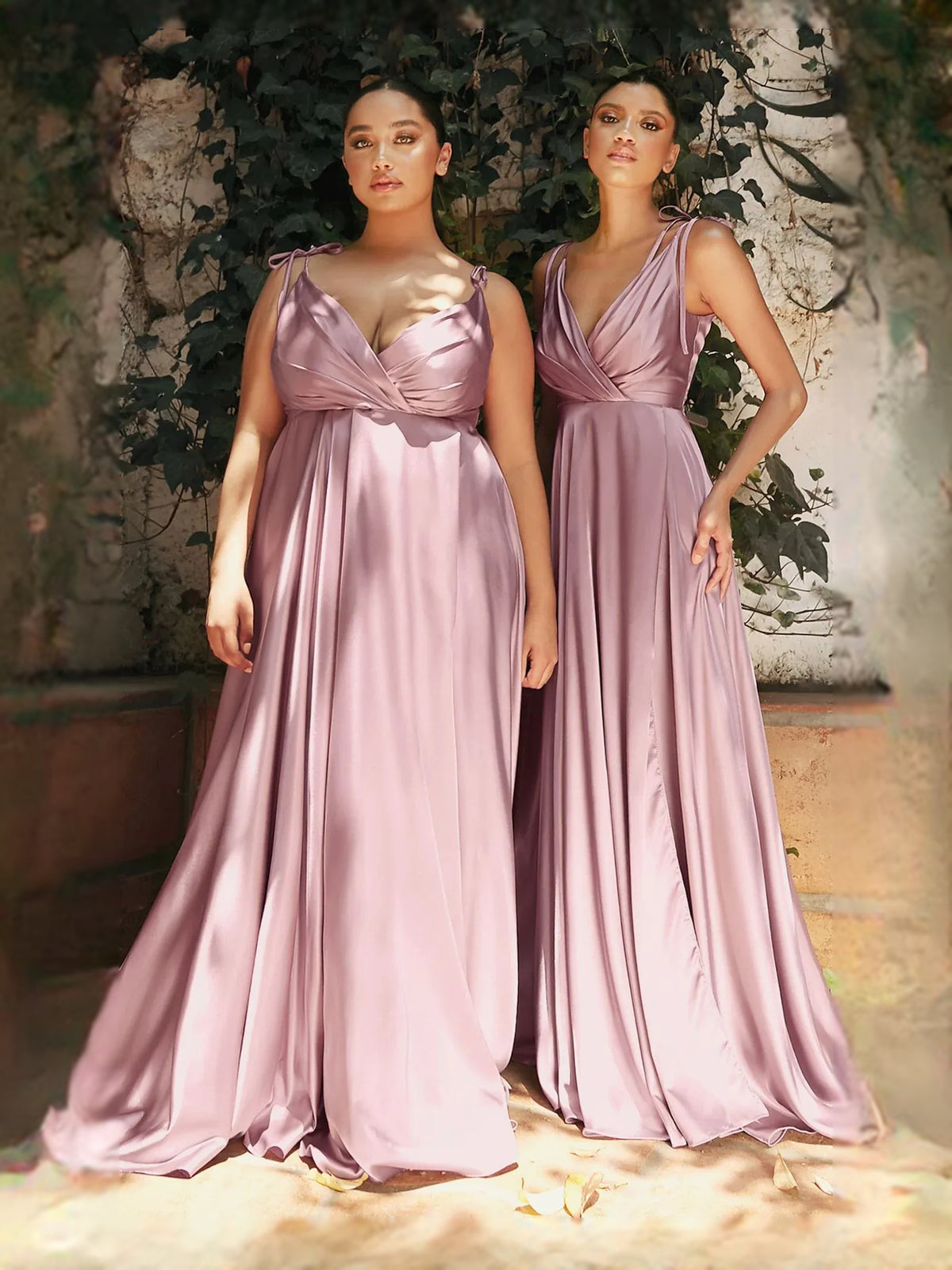 Draped Front-Slit Slit Backless V Neck A-Line Floor-Length Satin Prom Dress for Celebration Dinner
