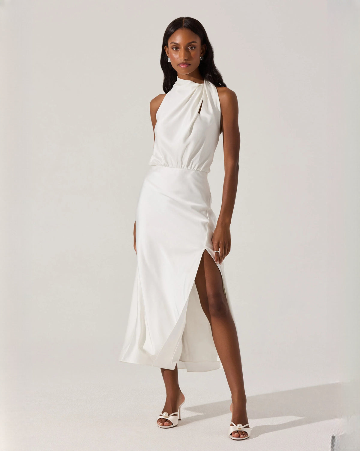 Romantic Formal Evening Sleeveless Satin A-Line Midi Bridesmaid Dress