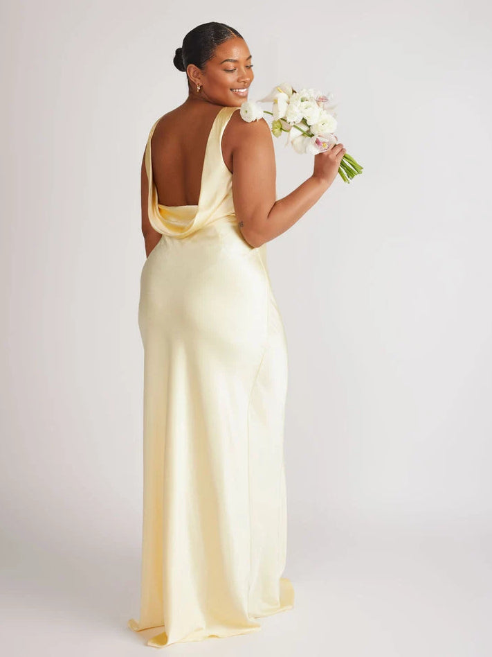 Cowl Neck Mermaid Floor-Length Chiffon Bridesmaid Dress for Church Wedding