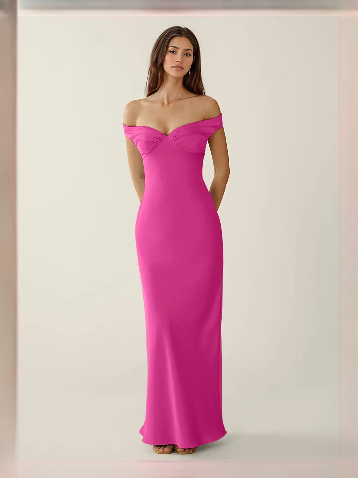 Off Shoulder Column Maxi Satin Prom Dress for Celebration Dinner